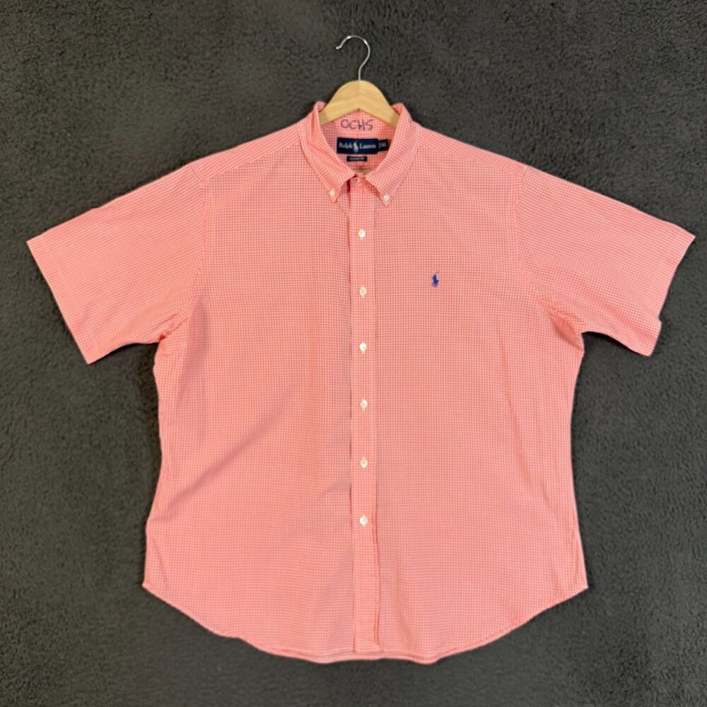 Polo Ralph Lauren Shirt Mens XL Orange Check Short Sleeve Button Down Preppy
